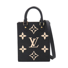 Louis Vuitton Petite Sac Plat, bicolor, Monogram Empreinte, 2-way handbag/shoulder bag, leather, black/beige, M81416, RFID — Like New