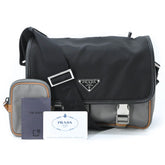 PRADA Tessuto Re-Nylon Triangle Shoulder Bag, Black, Gray, Brown, 2VD769 — New - Store Return