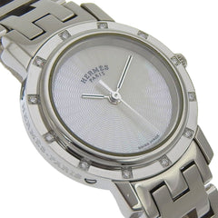 Hermès Clipper Nacre Women's Watch, 12 Diamonds, CL4.230, Stainless Steel, Quartz Movement, Analog Display, White Shell Dial — Very Good