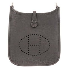 HERMES Evelyne TPM Taurillon Clemence Leather Shoulder Bag, Noir Black, U Stamp, Women's — Like New