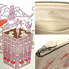 HERMES Carre Pocket Long, Hermes Epic, H082892, Swift Calfskin, Nata/Framboise (Framboise) Ivory, Z stamp (manufactured) — New - Store Return