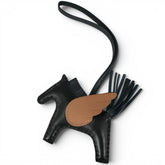 HERMES Rodeo Pegasus PM, Agneau Milo Swift leather, Noir (black), Gold, Blue Nuit (yellow) charm, W stamp, Made in France, Women's, with box — Like New