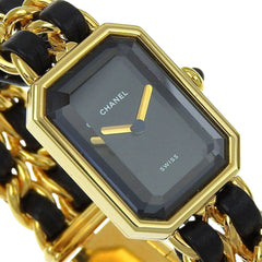 CHANEL Premiere S Watch H0001, Gold-Plated Leather Quartz Movement, Analog Display, Black Dial, Women's — Very Good