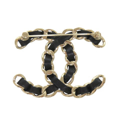 Chanel Coco Mark Chain Motif Brooch, Leather, Black, Accessory 1314 CHANEL — Like New