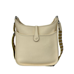 HERMES Evelyne 3 PM Taurillon Clemence Leather Shoulder Bag/Sacoche, Ivory, 65819 — Like New