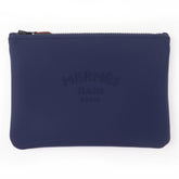 HERMES Trouse Flat PM Neoban Black Hardware Logo Zip Pouch Navy Made in France Women's — Like New