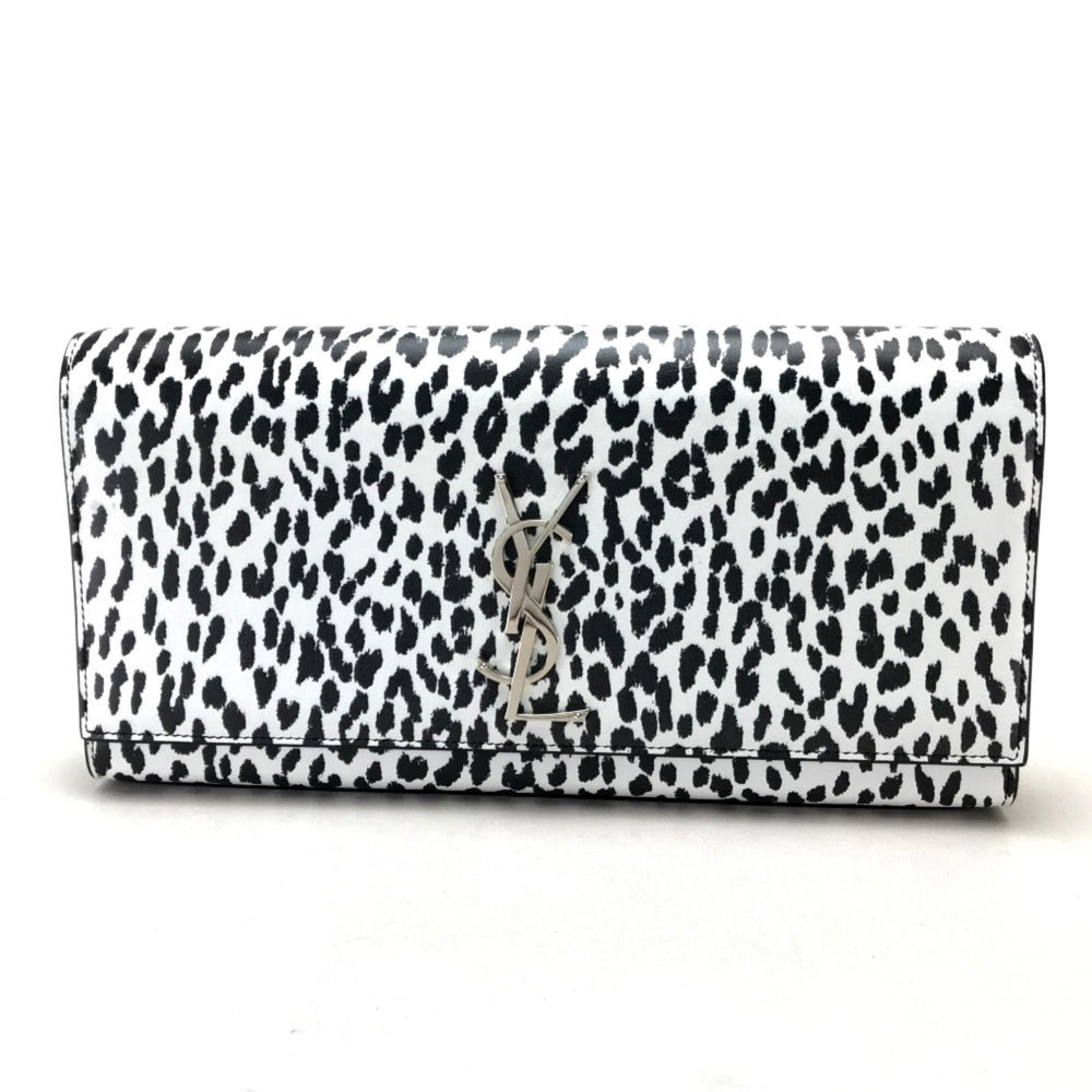 SAINT LAURENT Saint Laurent Paris 326079 Cassandra Leopard Bag Clutch Calf Leather Women's White Black — New - Store Return