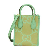 Gucci Jumbo GG 671623 Women's Canvas,Leather Handbag,Shoulder Bag Beige,Light Green — Like New