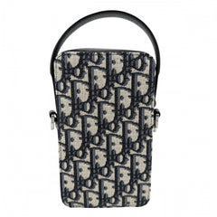 Christian Dior Men's Oblique Rider Micro Pouch Shoulder Bag, Mini Crossbody Canvas Leather, Navy, Silver Hardware — Like New