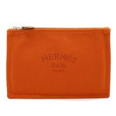 HERMES New Yachting PM Flat Pouch Handbag Canvas Leather Orange — Like New
