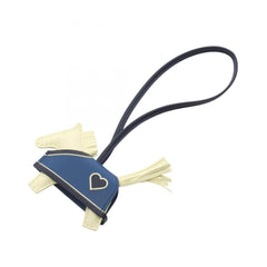 Hermes Rodeo PM Robeo Coeur Jaune Milton Blue Nuit Tie Charm Accessory Leather Veau Swift Agneau Milo Women's Yellow Navy — New - Store Return