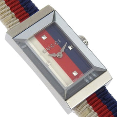 Gucci G Frame Tricolore Watch YA147502/147.5 Stainless Steel and Canvas Quartz Analog Display Multicolor Dial Women's — Very Good