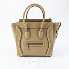 CELINE 18979 Luggage Micro Shopper Dune (Beige) Drummed Calfskin Handbag, Made in Italy, Women's — Like New