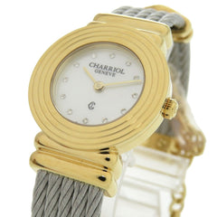 Unused Charriol Saint-Tropez 12-Piece Diamond Stainless Steel Watch with White Shell and Gold Dial, Quartz Movement, 0598 CHARRIOL — New - Store Return