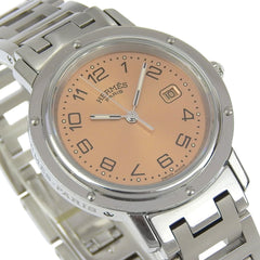 Hermès Clipper Watch CL4.410, Stainless Steel Quartz Analog Display, Pink Dial, Boys — Good