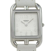 Like new Hermès Cape Cod CC1 210, □R stamped, white dial, stainless steel/leather, 33mm x 23mm, quartz movement, women's watch — Like New