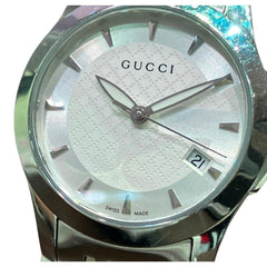 Gucci G-Timeless watch, total weight 57.2g, stainless steel, quartz movement, white dial, 126.5cm — Good