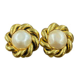 CHANEL Vintage Rope Twist Design Faux Pearl Earrings, Gold and White, Women's — Like New