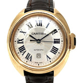 Cartier Clé de watch, total weight 51g, 18K gold, genuine leather strap, automatic movement, white dial, WGCL0010 — Good