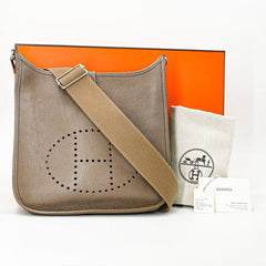 HERMES Evelyne 3 29 TPM Shoulder Bag, Leather, Taurillon Clemence, Etoupe #T — Like New
