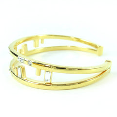 FENDI First FF motif rhinestone bangle bracelet, size M, gold, with box, made in Italy, women's — Like New