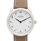 Hermes Arceau watch, stainless steel, leather strap, boys' size, white, AR5.510 — Very Good