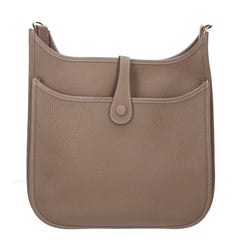 HERMES Evelyne 3 PM Shoulder Bag, K-stamp, Taurillon Clemence Leather, Gold Hardware, Etoupe Women's — Like New