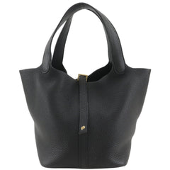 Hermes Picotin Lock 22 MM Handbag, Taurillon Clemence Leather, 2022 Model, Black, U-shaped Belt Buckle, Women's — Like New