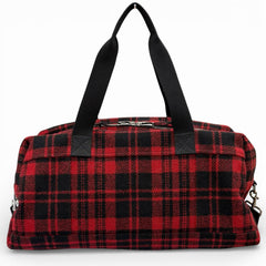 Yves Saint Laurent SAINT LAURENT PARIS 594400 Wool Leather Check Pattern 2-Way Duffle Bag/Boston Bag with Logo Patch, Red/Black, Made in Italy, Suitable for Women and Men — Like New
