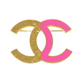 Chanel Bicolor Coco Mark Metal Gold Pink Brooch 0848CHANEL — Like New