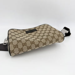 Gucci waist bag for men, pouch, body bag, GUCCI 449174 GG canvas leather brown with silver hardware — Like New