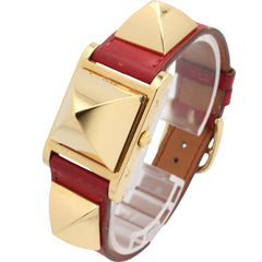 Hermes Medor watch, gold-plated (GP), leather strap, women's, white, ME1.201 — Very Good