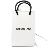 BALENCIAGA 593826 Logo Leather Shopping Phone Holder Shoulder Bag White Men's with Dust — Like New