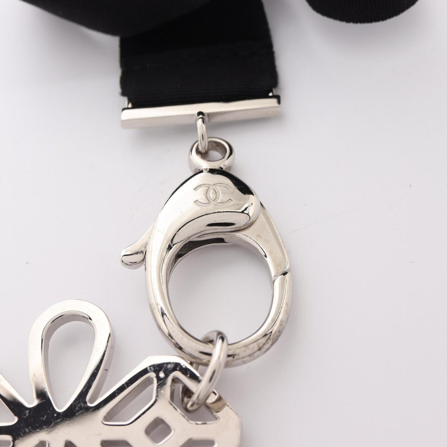 Chanel Coco Mark Necklace, Stainless Steel with Rhinestones, Women's, Silver, Clear, and Black