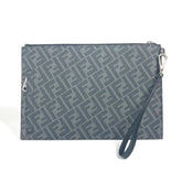 FENDI 7N0110 Flat Diagonal Zucca Second Bag Pouch Clutch Leather Men's Black x Yellow Gray E-240828-5 — Like New