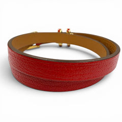 HERMES Pop H Double Tour Leather Bracelet with Golden Yellow Hardware, Red, T2 K Stamp, Made in France, Women's, Box and Dust Bag — Like New