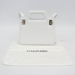 Salvatore Ferragamo Gancini Wanda AU-21 3485 Women's Leather Handbag,Shoulder Bag White — Like New