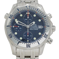 Omega Seamaster 2598.80 Men's Watch, Brand Name, 300m Water Resistant, Chronograph, Date, Automatic Movement, Stainless Steel (SS), Silver/Navy — Good