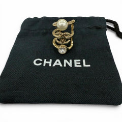 CHANEL B22C Coco Mark Faux Pearl & Rhinestone Triple Strand Ear Cuff Earrings, Gold, Made in Italy, Women's, with Dust Bag — Like New