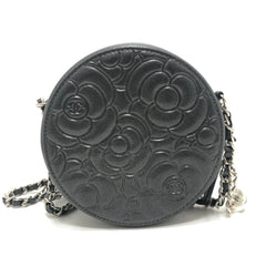 CHANEL Camellia CC Coco Mark Logo Crossbody Bag, Round Mini Shoulder Leather, Women's, Gray — Like New