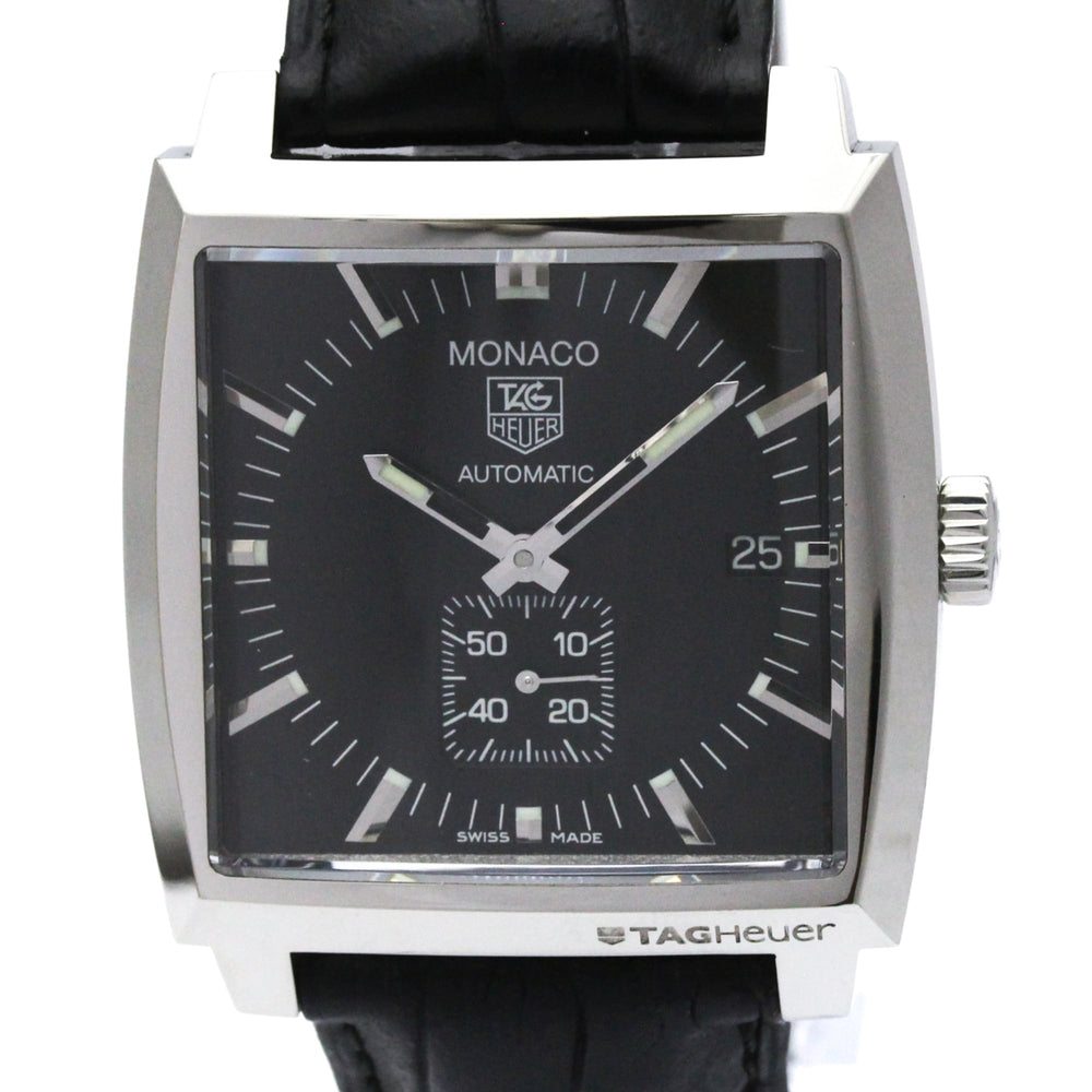 TAG Heuer Monaco Steel Leather Automatic Mens Watch WW2110 Polished — Very Good