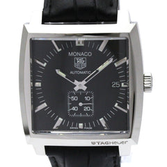 TAG Heuer Monaco Steel Leather Automatic Mens Watch WW2110 Polished — Very Good