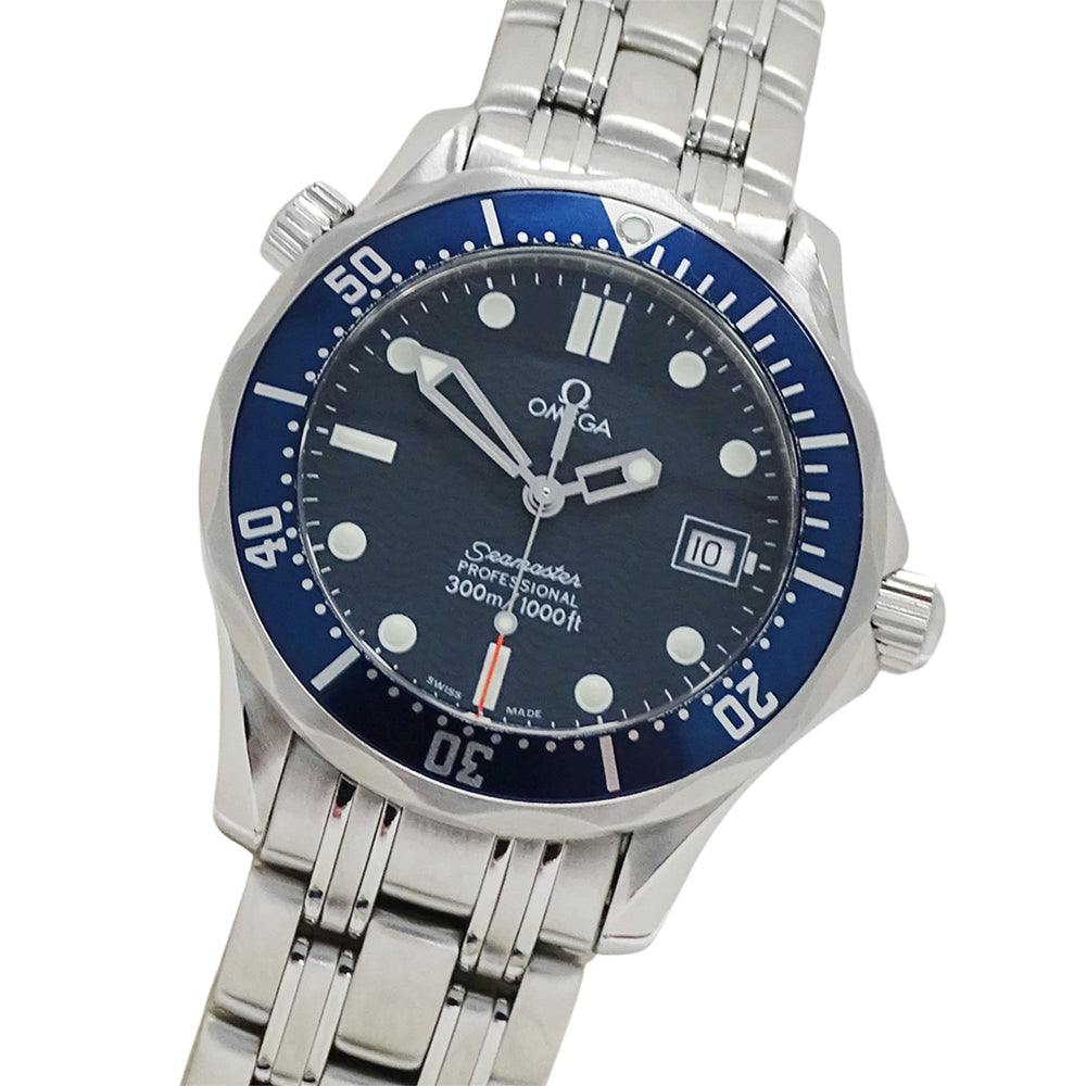 Omega Seamaster 2561.80 Watch, Boys' Size, Brand, Professional, 300m Water Resistant, Date, Quartz, Stainless Steel (SS), Silver, Blue — Good