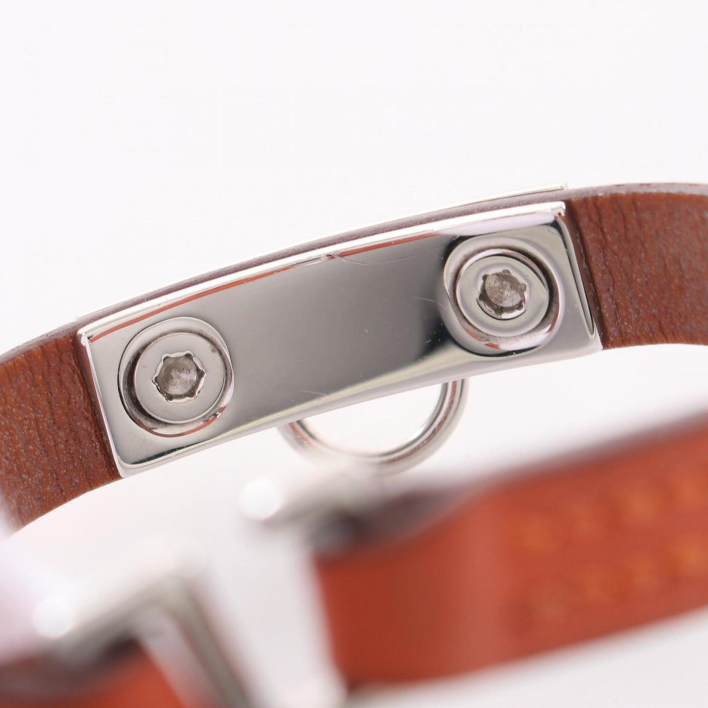 Hermes HERMES Rival Mini Bracelet Stainless Steel Swift Leather Ladies Orange Silver