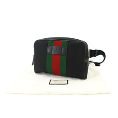 Gucci Sherry Line Body Handbag, Canvas and Leather, Black, 630919, Silver Hardware, Web Stripe Belt Bag — New - Store Return