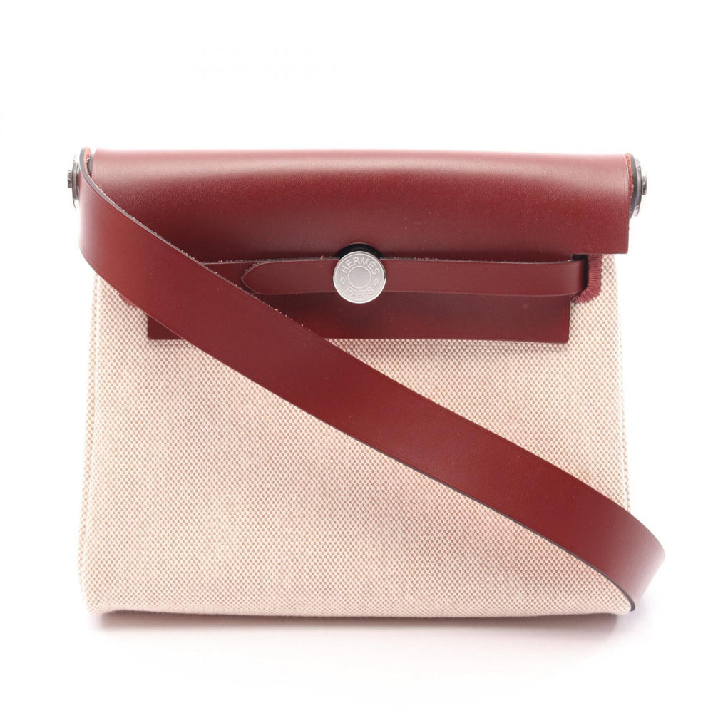 Hermes Herbag Zip Mini Ecru Rouge H Shoulder Bag Handbag Canvas Leather Vache Hunter Toile Women's Ivory/Bordeaux — New - Store Return