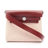 Hermes Herbag Zip Mini Ecru Rouge H Shoulder Bag Handbag Canvas Leather Vache Hunter Toile Women's Ivory/Bordeaux — New - Store Return