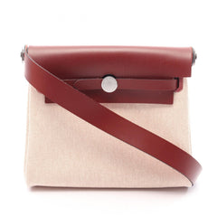 Hermes Herbag Zip Mini Ecru Rouge H Shoulder Bag Handbag Canvas Leather Vache Hunter Toile Women's Ivory/Bordeaux — New - Store Return