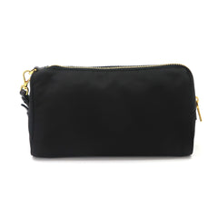 Prada handbag/pouch, nylon, Saffiano leather, black, gold hardware — Like New
