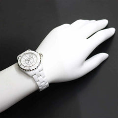 Chanel J12 33mm H1628 Women's Watch, 12 Diamonds, Date Display, White Ceramic Quartz Watch — Very Good